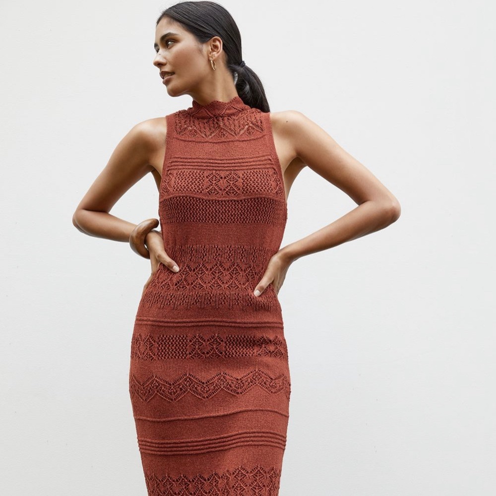 Anthropologie Crochet Midi Dress in Spice